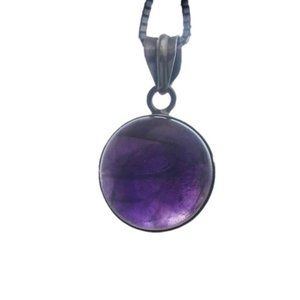 Vtg Sterling Amethyst Cabochon Pendant w 925 Box Link Chain 18” &1.3”